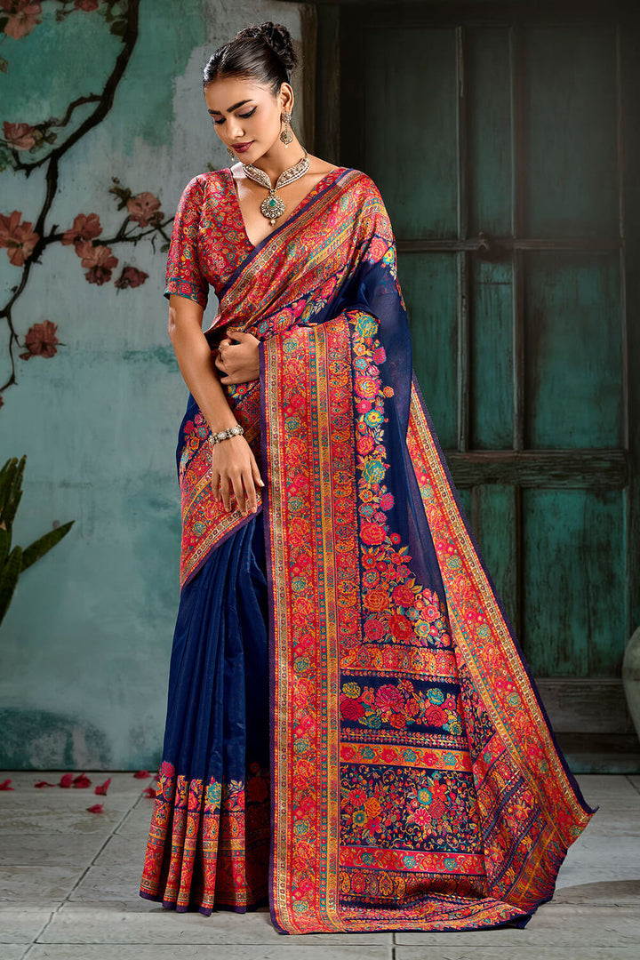 Gulf Blue Pashmina Silk Saree