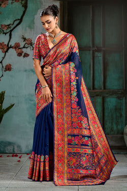 Gulf Blue Pashmina Silk Saree