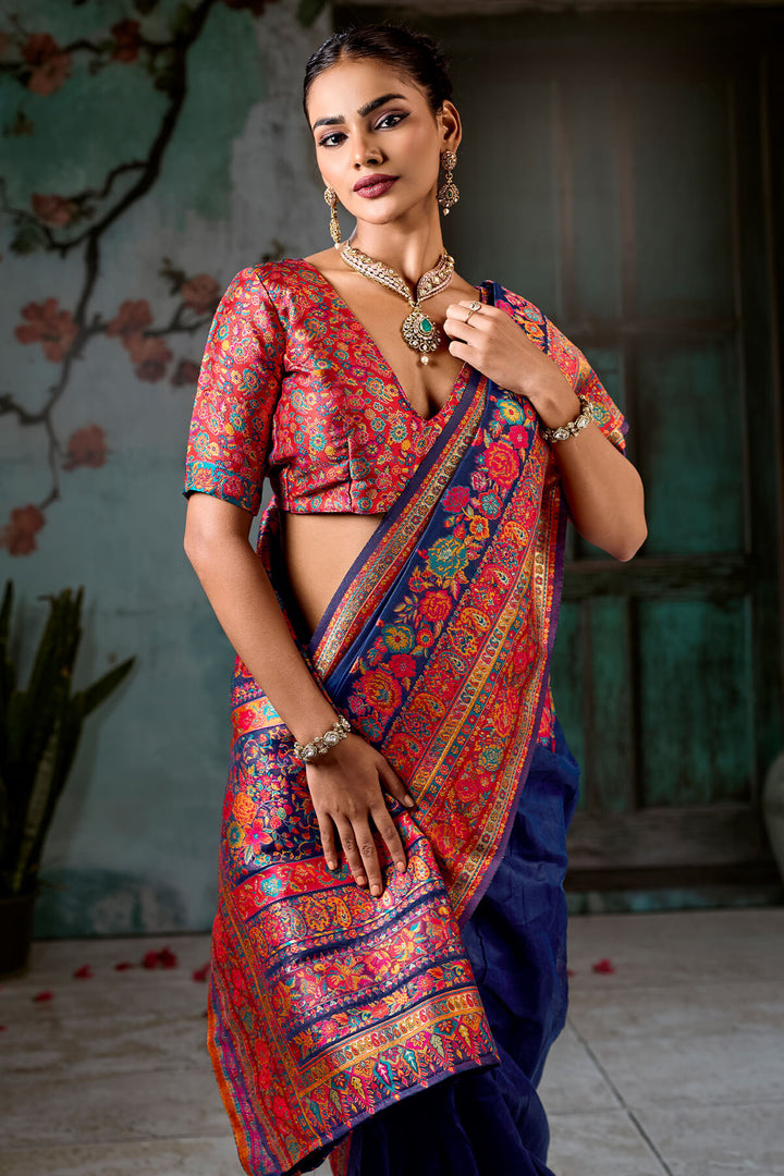 Gulf Blue Pashmina Silk Saree