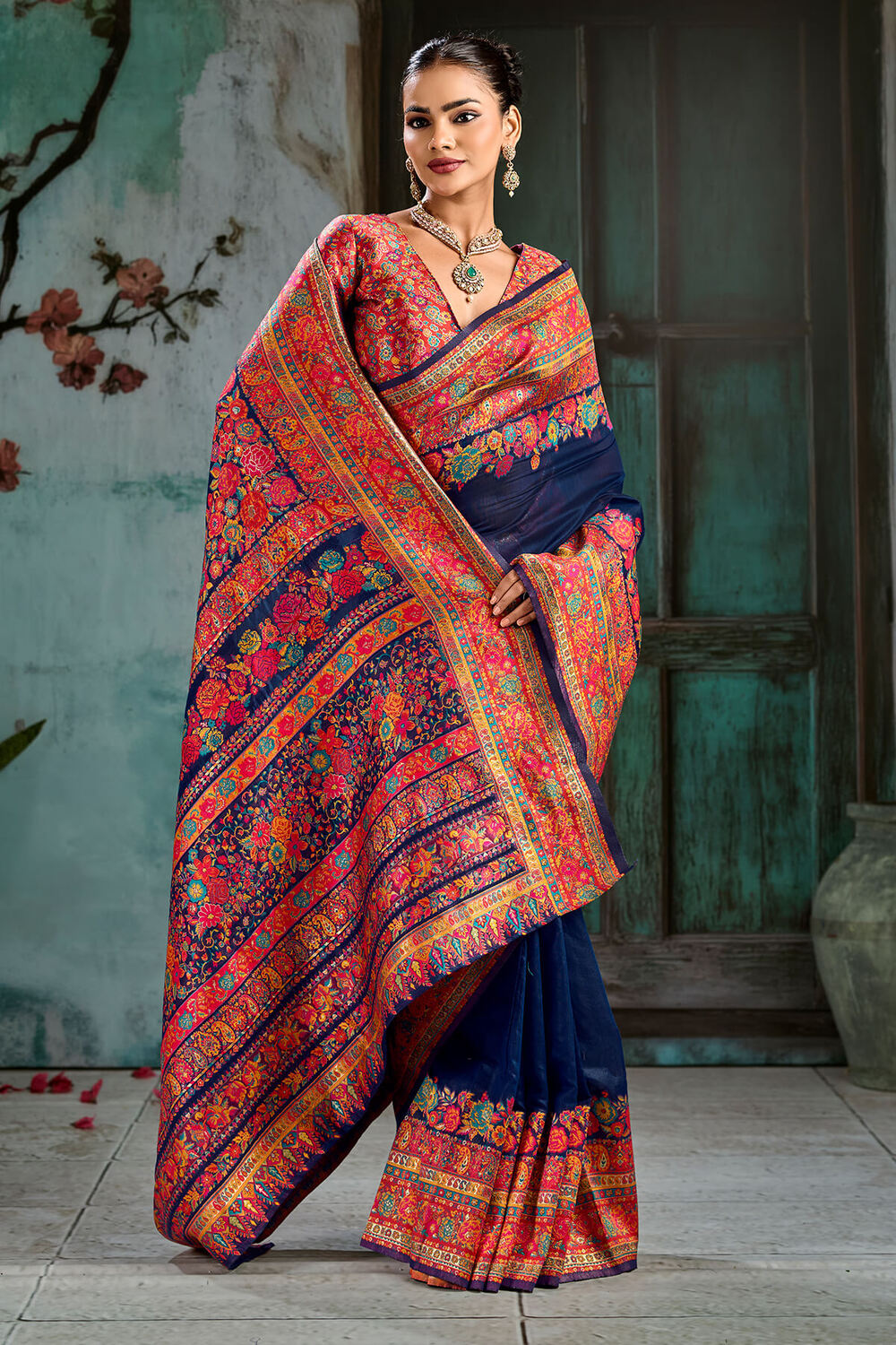 Gulf Blue Pashmina Silk Saree