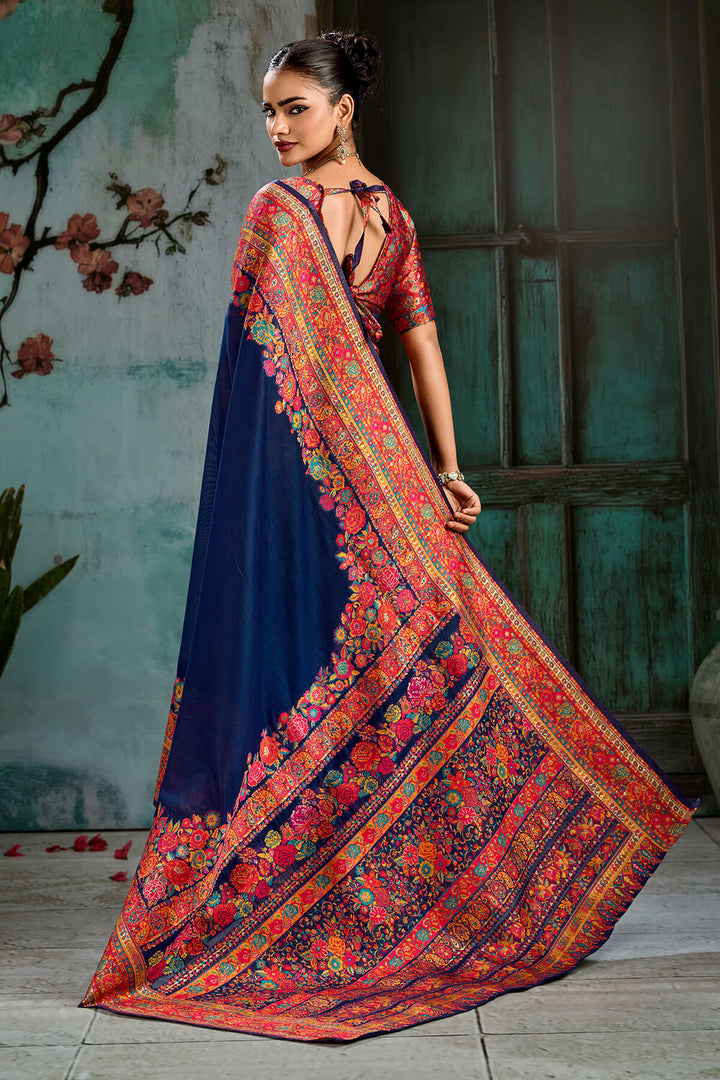 Gulf Blue Pashmina Silk Saree