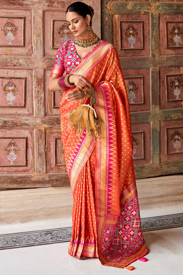 Halloween Orange Banarasi Tissue Silk Saree