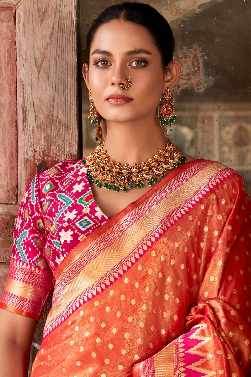 Halloween Orange Banarasi Tissue Silk Saree