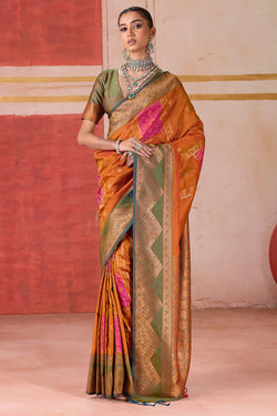 Halloween Orange Handloom Banarasi Silk Saree