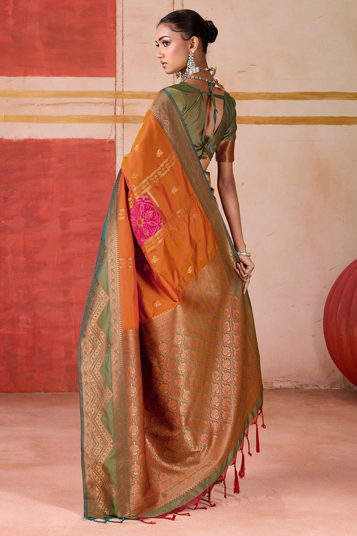 Halloween Orange Handloom Banarasi Silk Saree