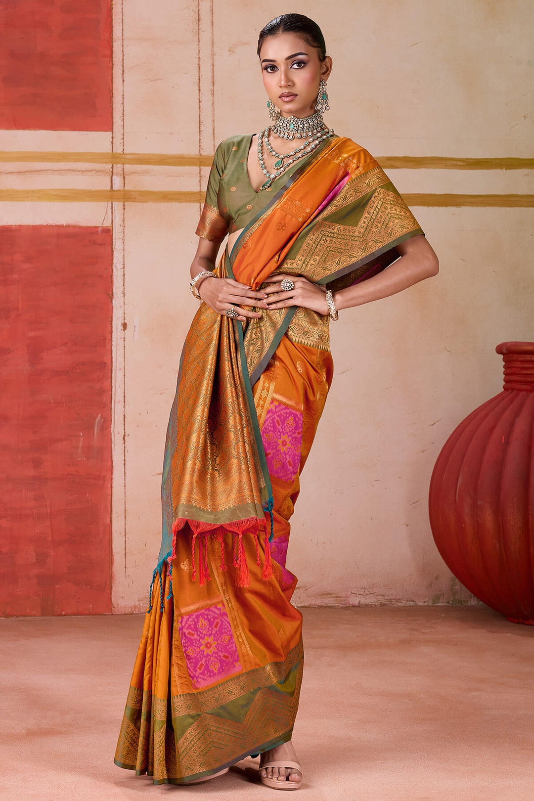 Halloween Orange Handloom Banarasi Silk Saree