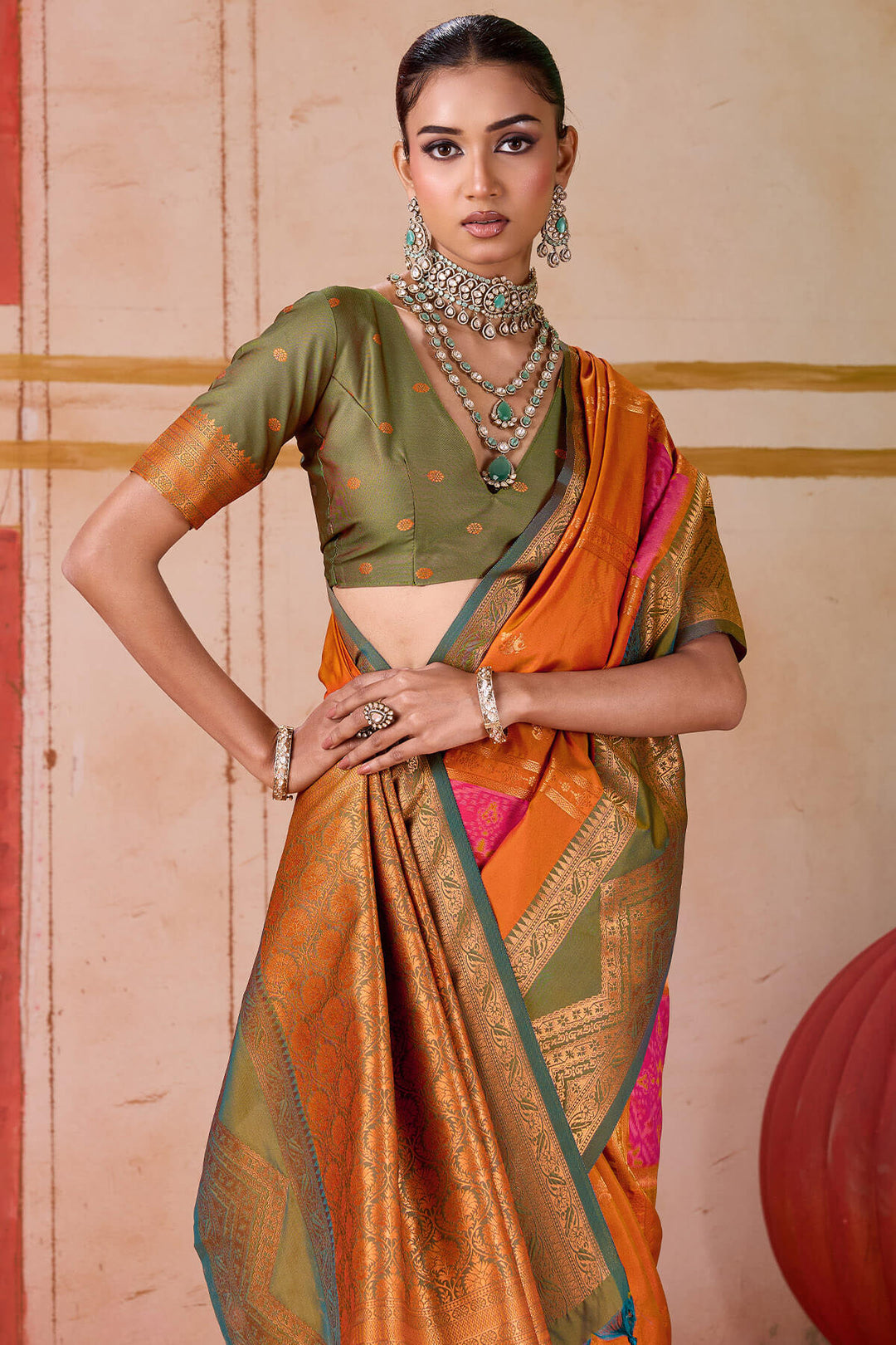 Halloween Orange Handloom Banarasi Silk Saree