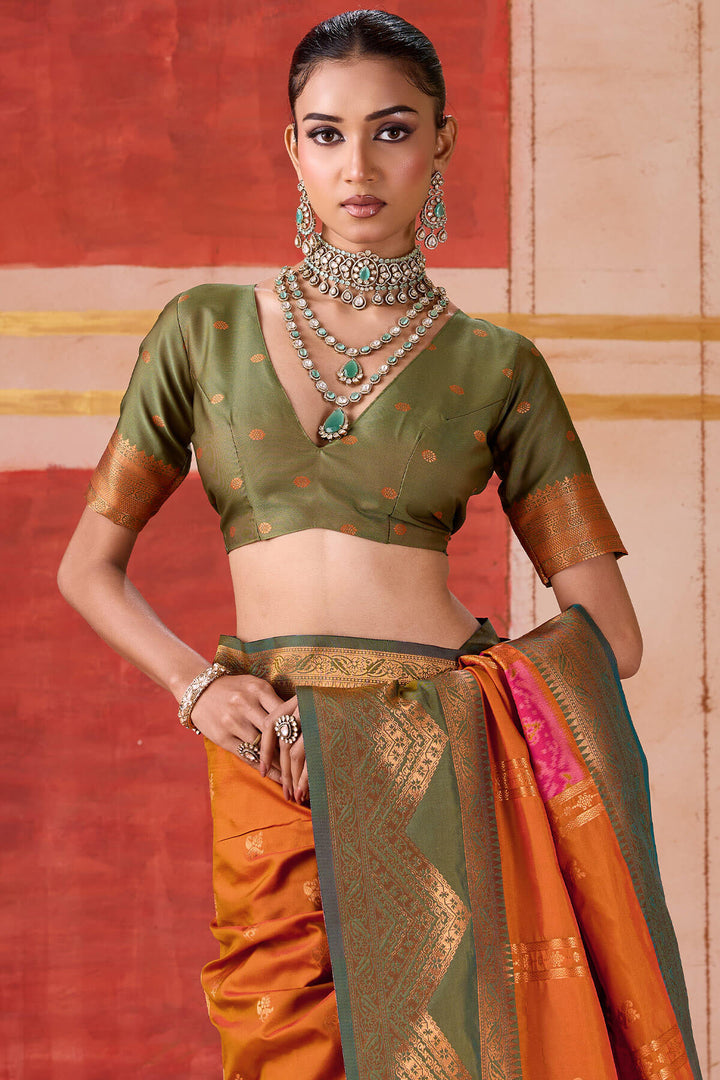 Halloween Orange Handloom Banarasi Silk Saree