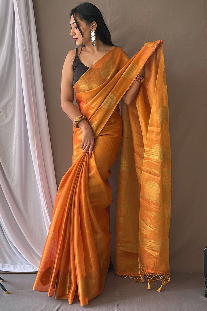 Halloween Orange Woven Tissue silk Saree