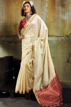 Hampton Beige Banarasi Handloom silk saree