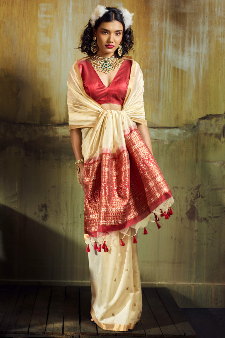 Hampton Beige Banarasi Handloom silk saree