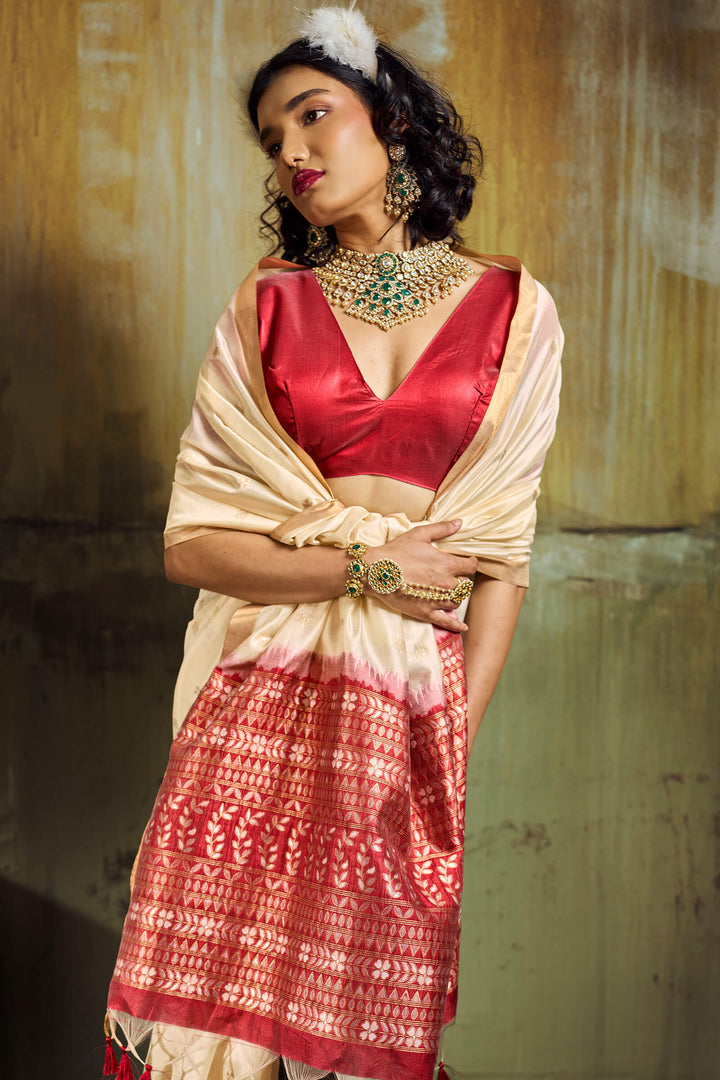 Hampton Beige Banarasi Handloom silk saree