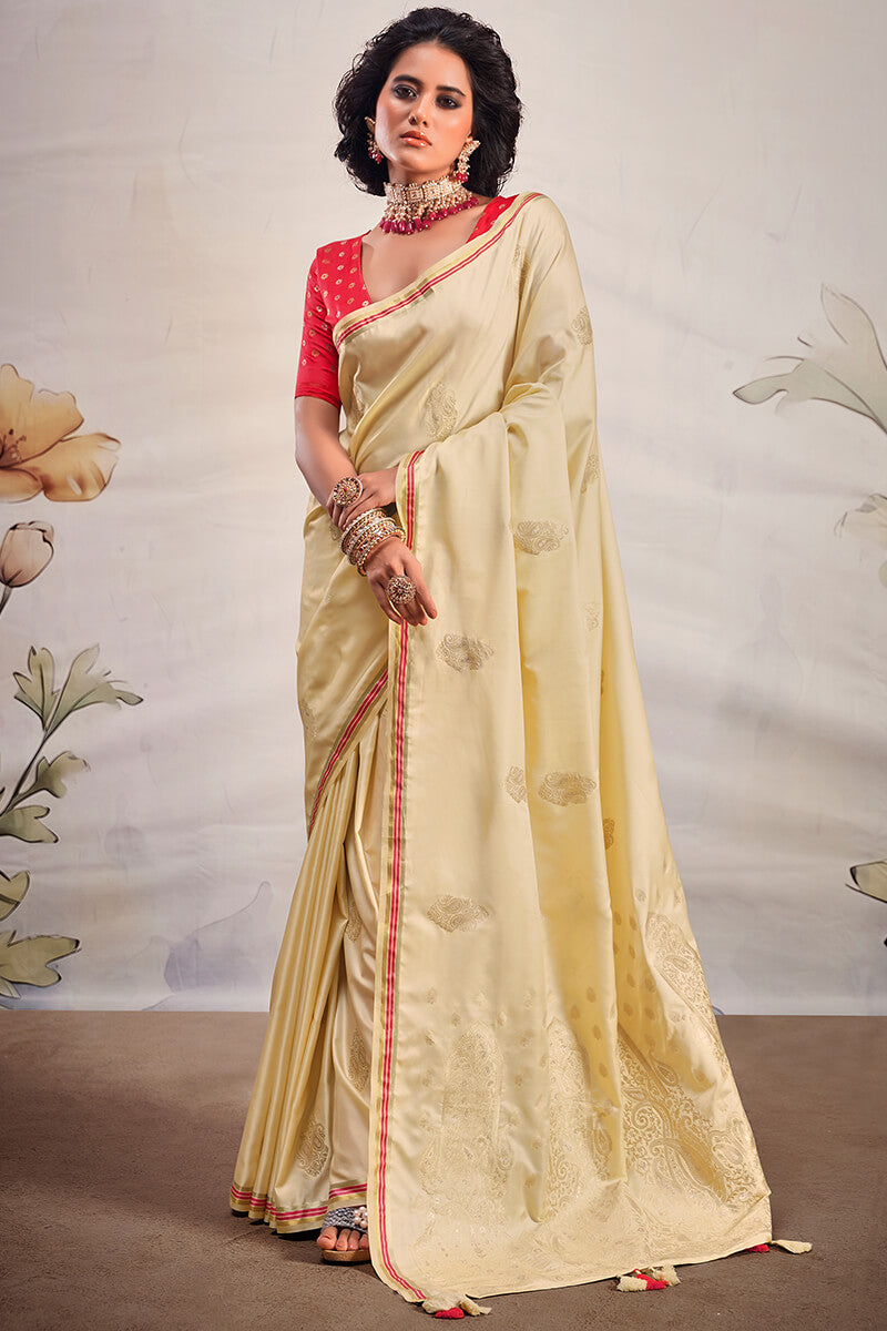 Hampton Beige Banarasi Satin Silk Saree