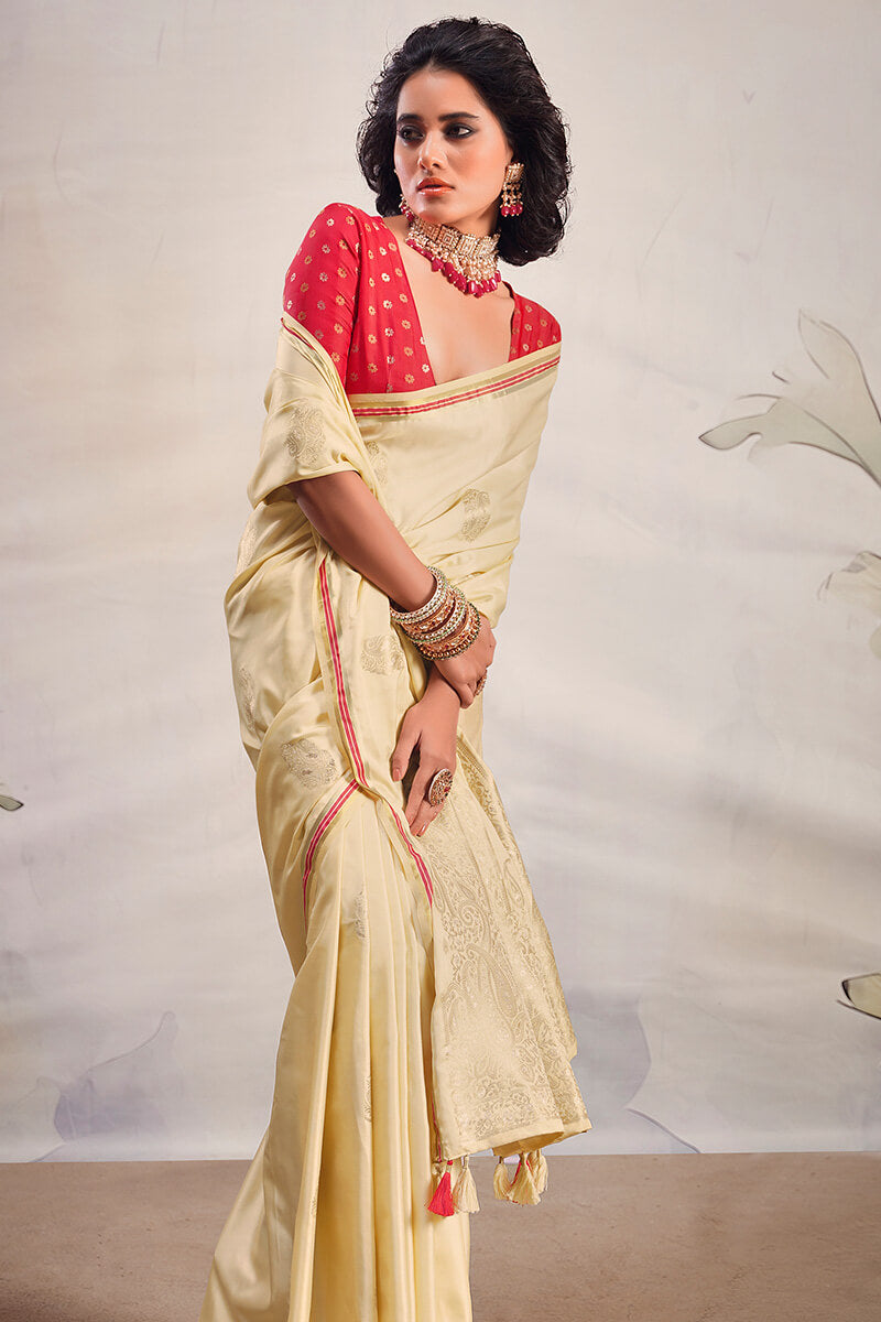 Hampton Beige Banarasi Satin Silk Saree