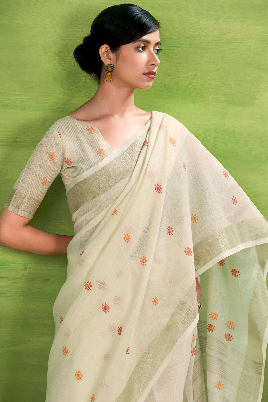 Hampton Beige Linen Silk Saree