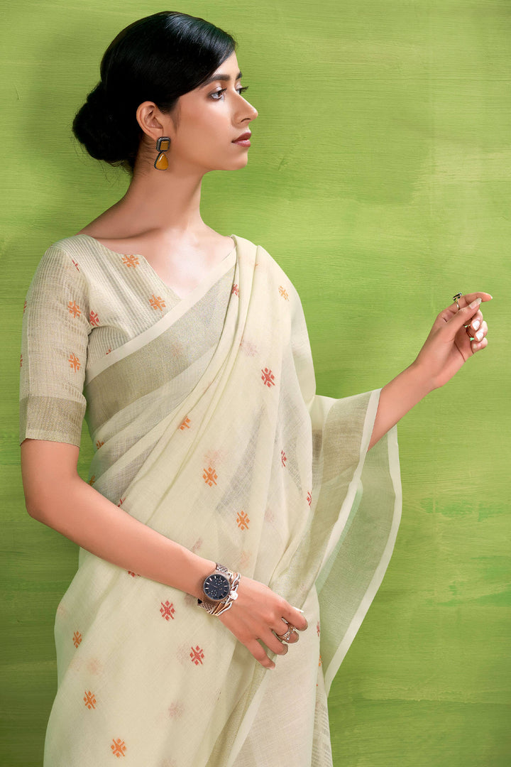 Hampton Beige Linen Silk Saree
