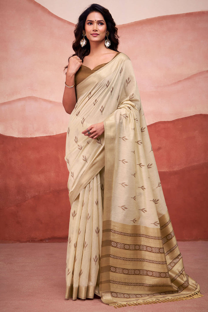 Hampton Beige Modal Cotton Silk Saree