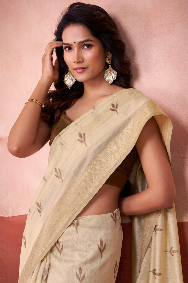 Hampton Beige Modal Cotton Silk Saree
