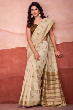 Hampton Beige Modal Cotton Silk Saree