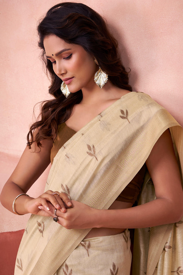 Hampton Beige Modal Cotton Silk Saree