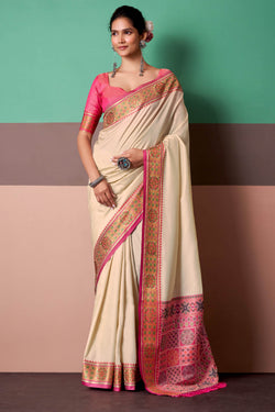 Hampton Beige Soft Patola Silk Saree