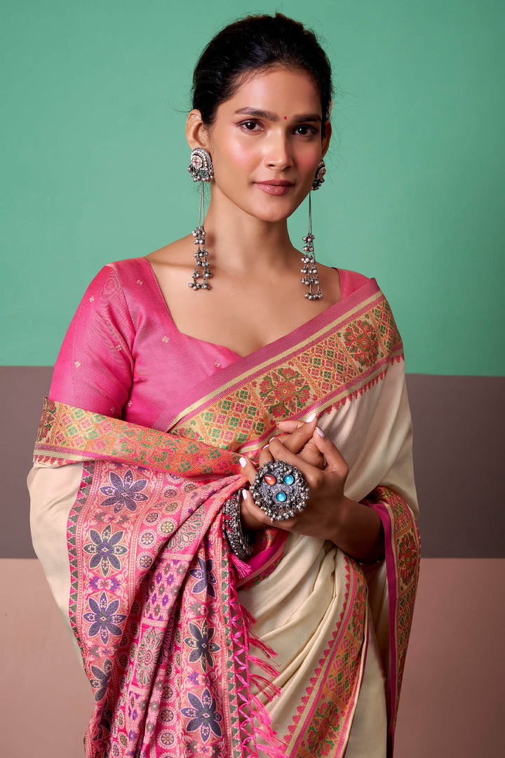 Hampton Beige Soft Patola Silk Saree