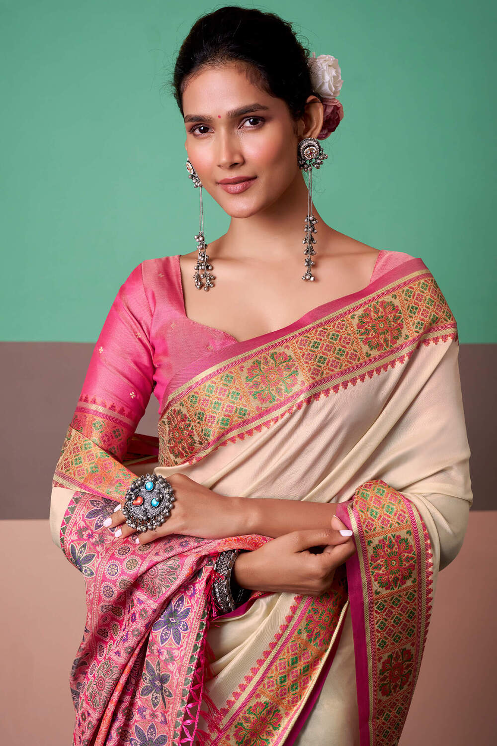 Hampton Beige Soft Patola Silk Saree
