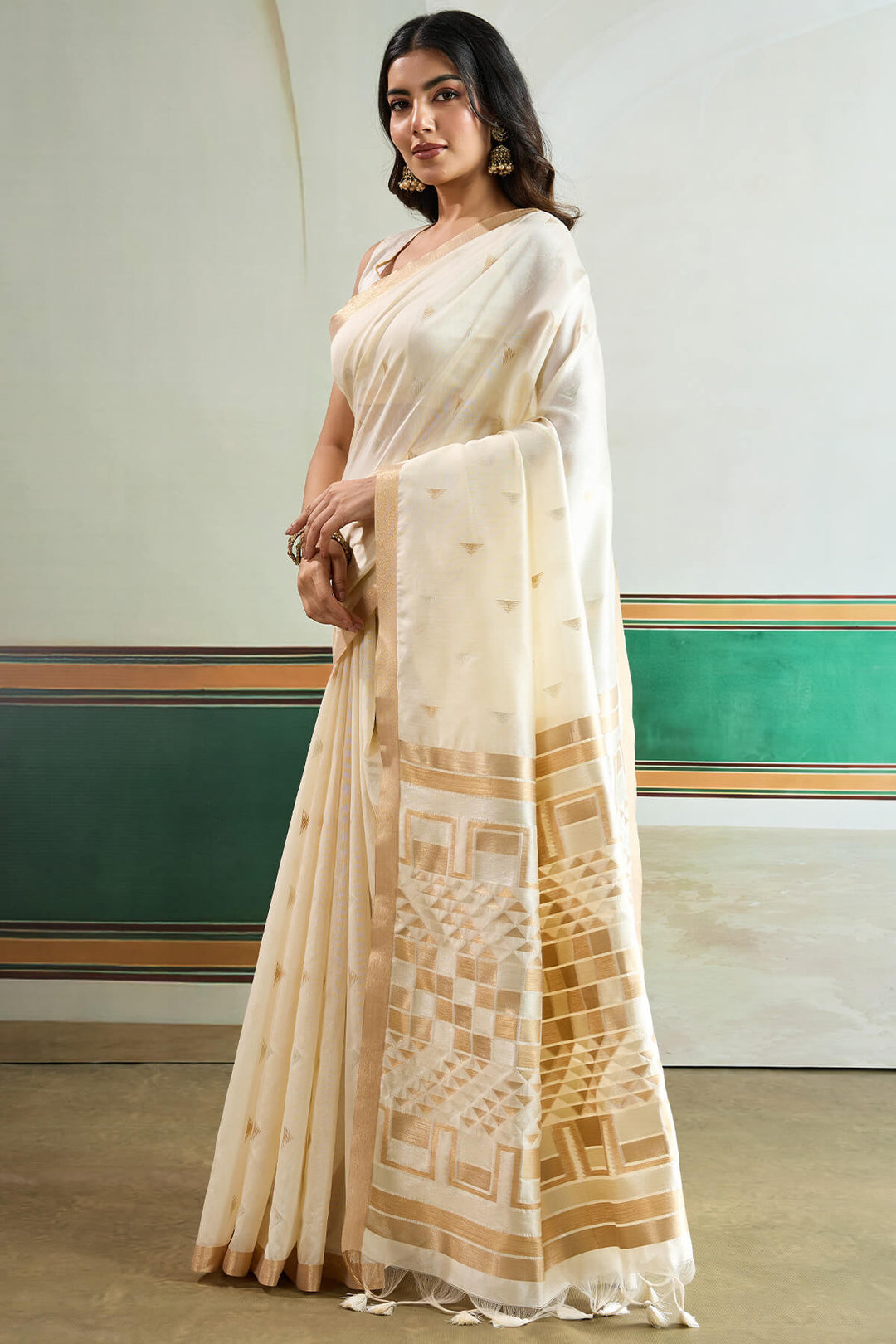 Hampton Beige Woven Tussar Silk Saree