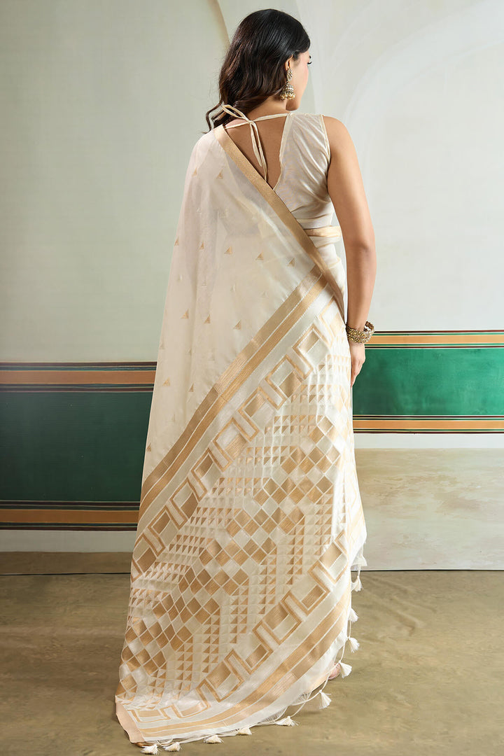 Hampton Beige Woven Tussar Silk Saree