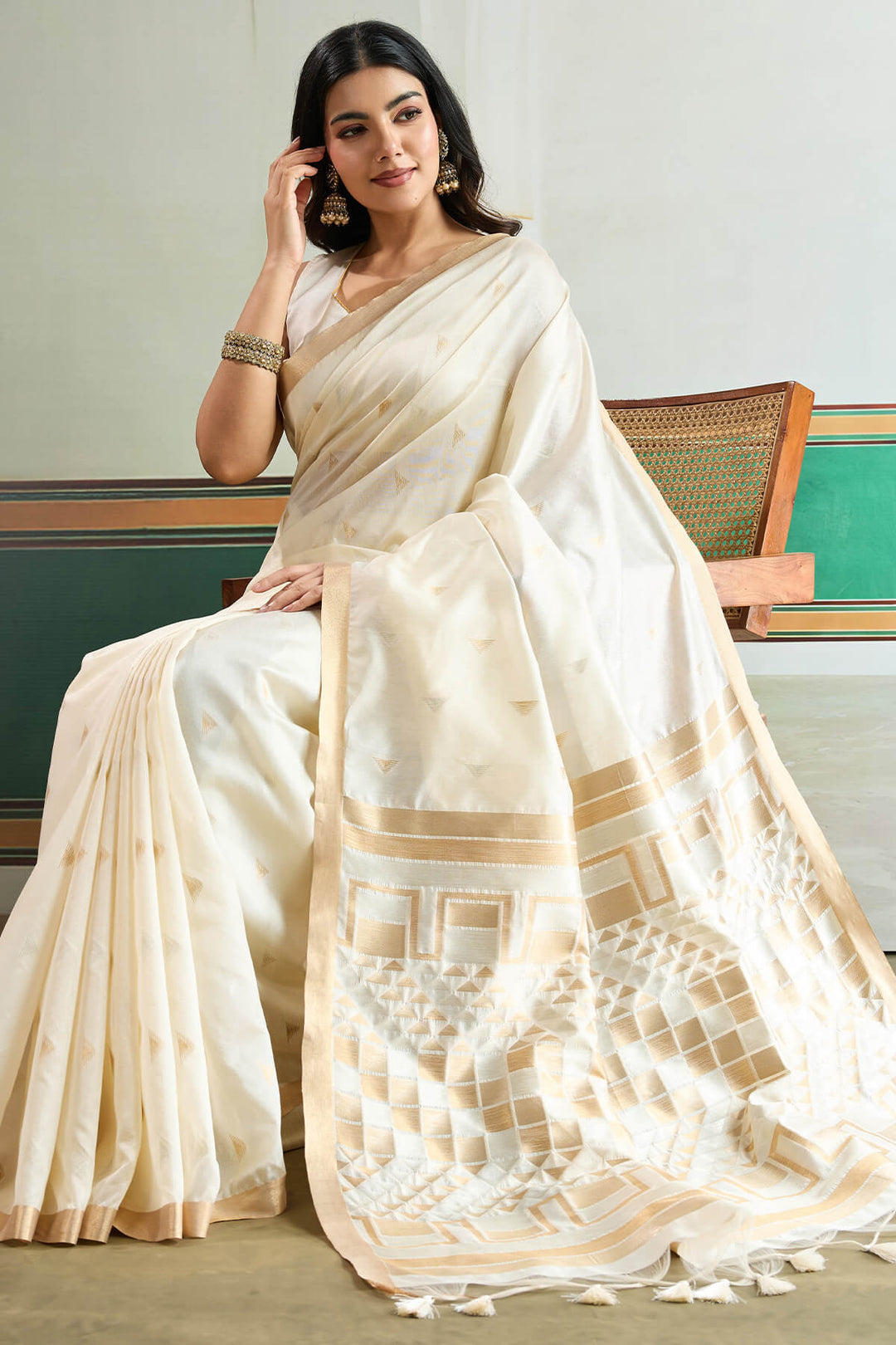 Hampton Beige Woven Tussar Silk Saree