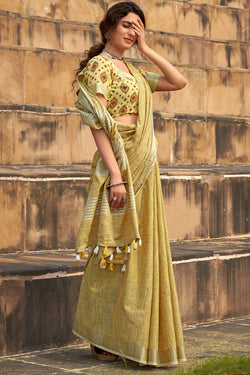 Harvest Gold Soft Linen Silk Saree