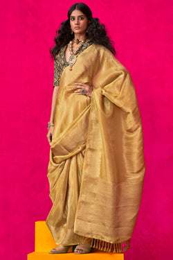 Harvest Gold Tissue Silk Saree With Embroidery Blouse Piece