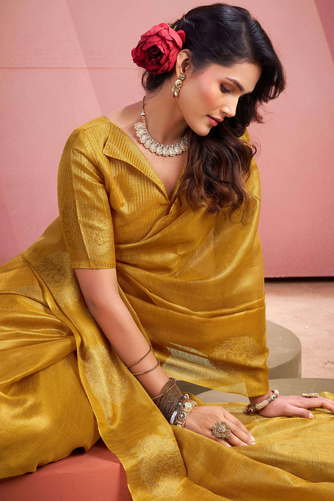 Harvest Gold Tissue Silk Saree