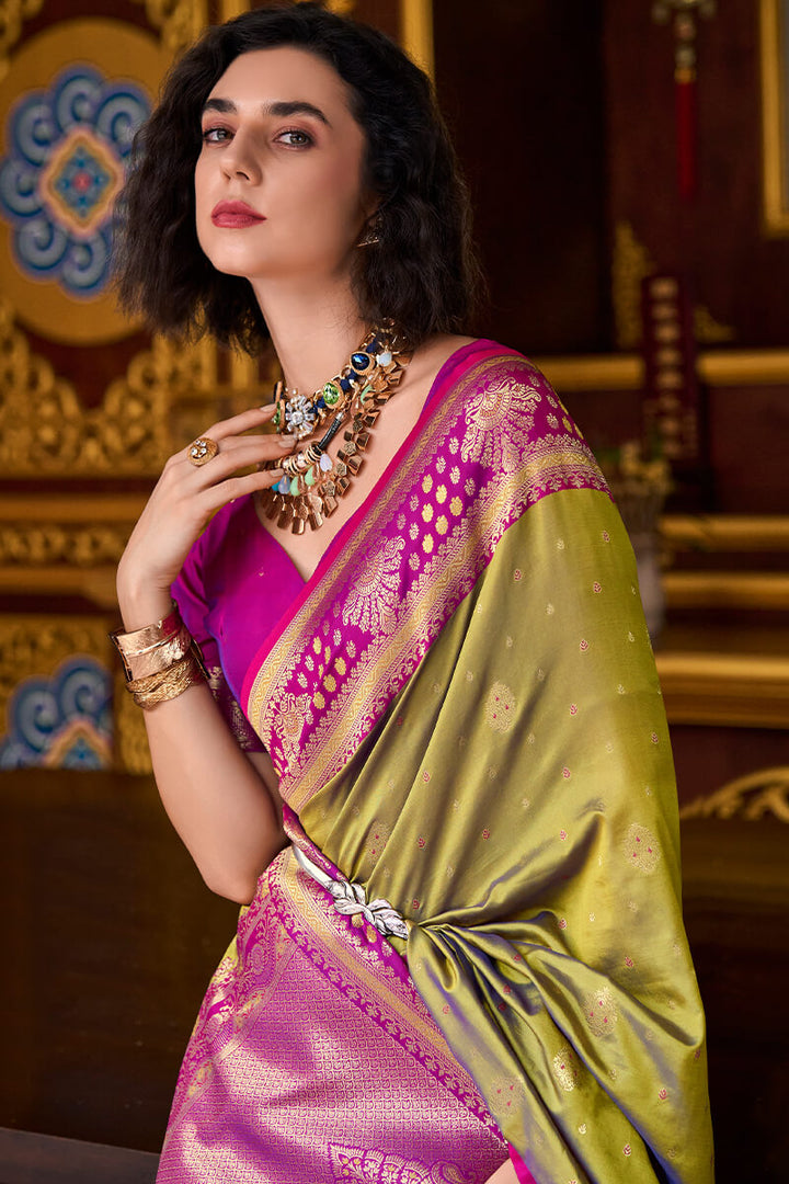 Harvest Gold Zari Woven Soft Banarasi Silk Saree