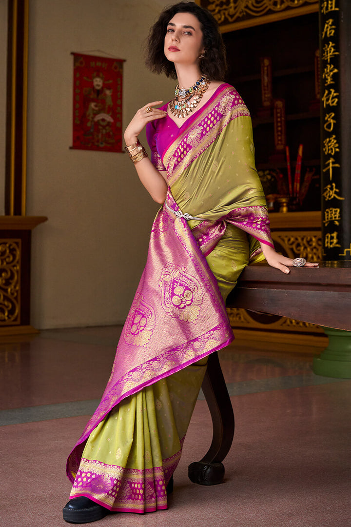 Harvest Gold Zari Woven Soft Banarasi Silk Saree