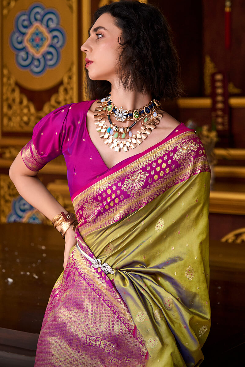 Harvest Gold Zari Woven Soft Banarasi Silk Saree