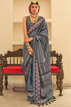 Haze Blue Digital Printed Soft Silk Saree