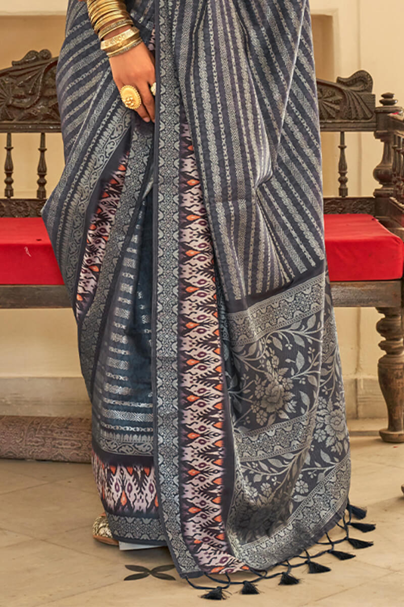 Haze Blue Digital Printed Soft Silk Saree