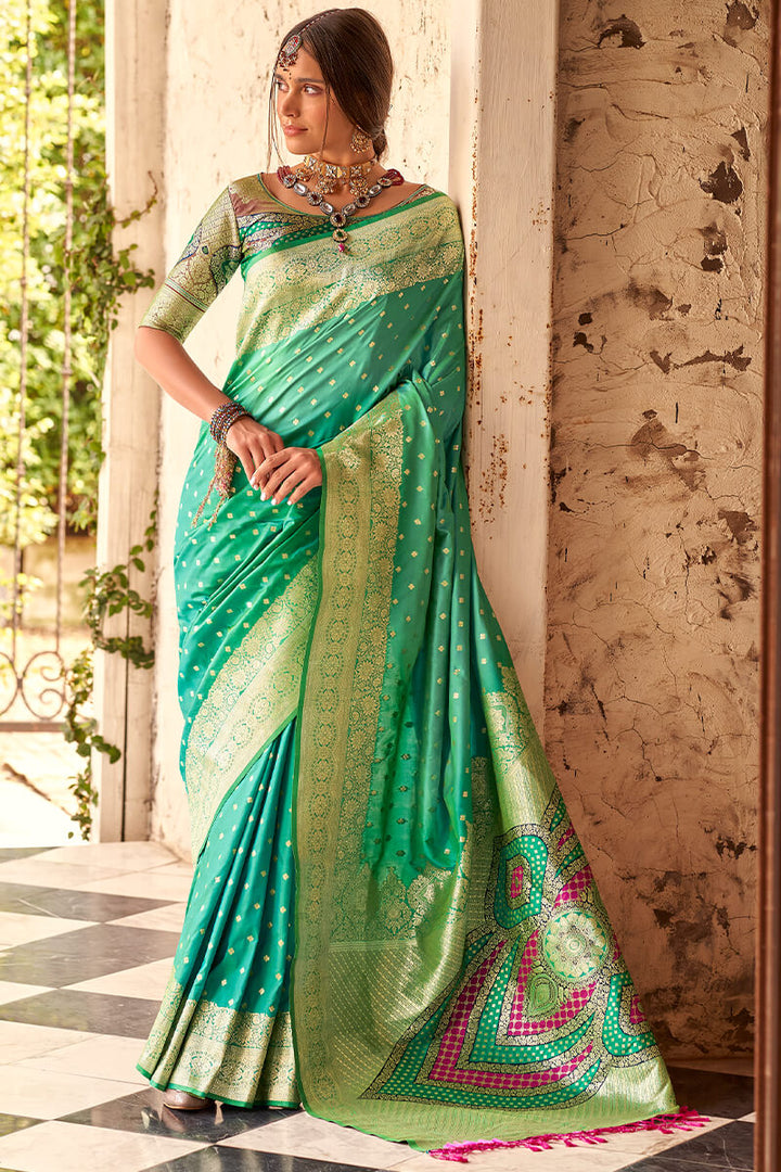 Haze Green Soft Banarasi silk saree