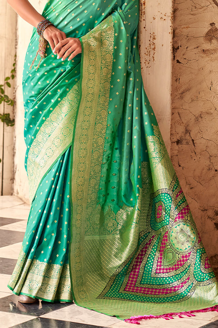 Haze Green Soft Banarasi silk saree