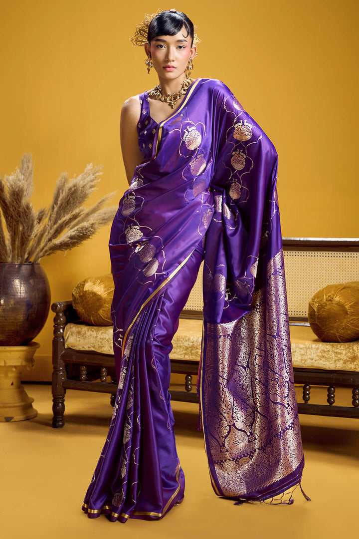 Haze Purple Zari Woven Banarasi Satin Silk Saree