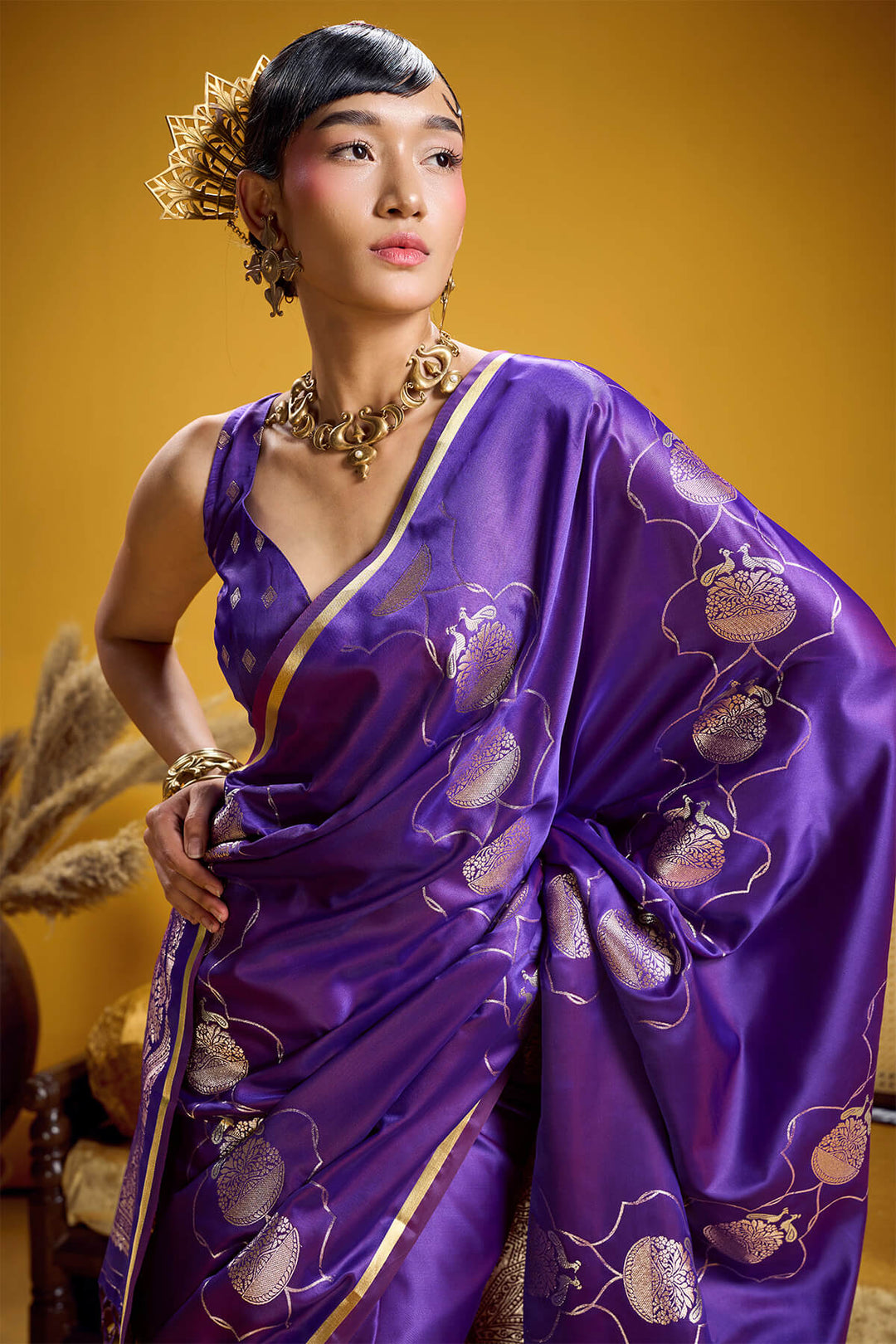 Haze Purple Zari Woven Banarasi Satin Silk Saree