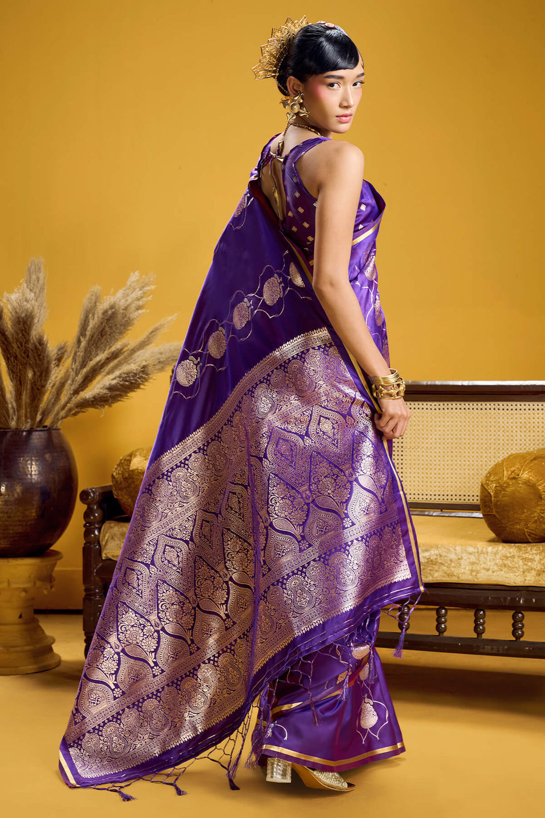 Haze Purple Zari Woven Banarasi Satin Silk Saree