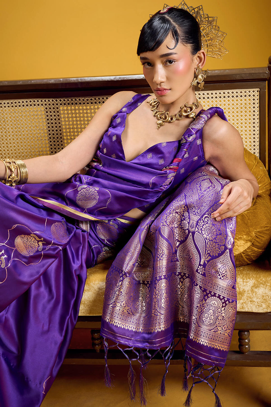 Haze Purple Zari Woven Banarasi Satin Silk Saree