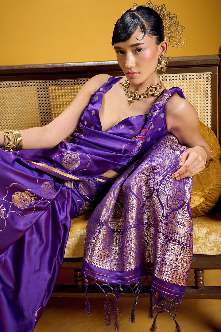 Haze Purple Zari Woven Banarasi Satin Silk Saree