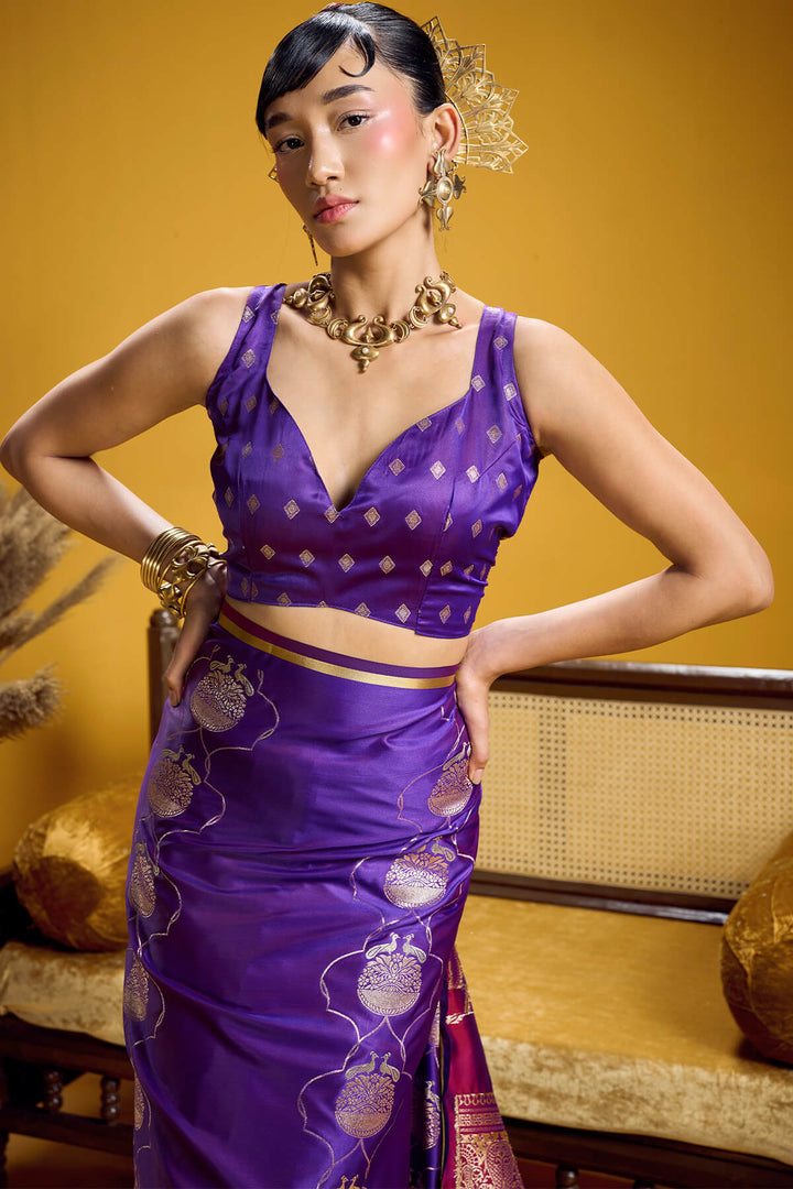 Haze Purple Zari Woven Banarasi Satin Silk Saree