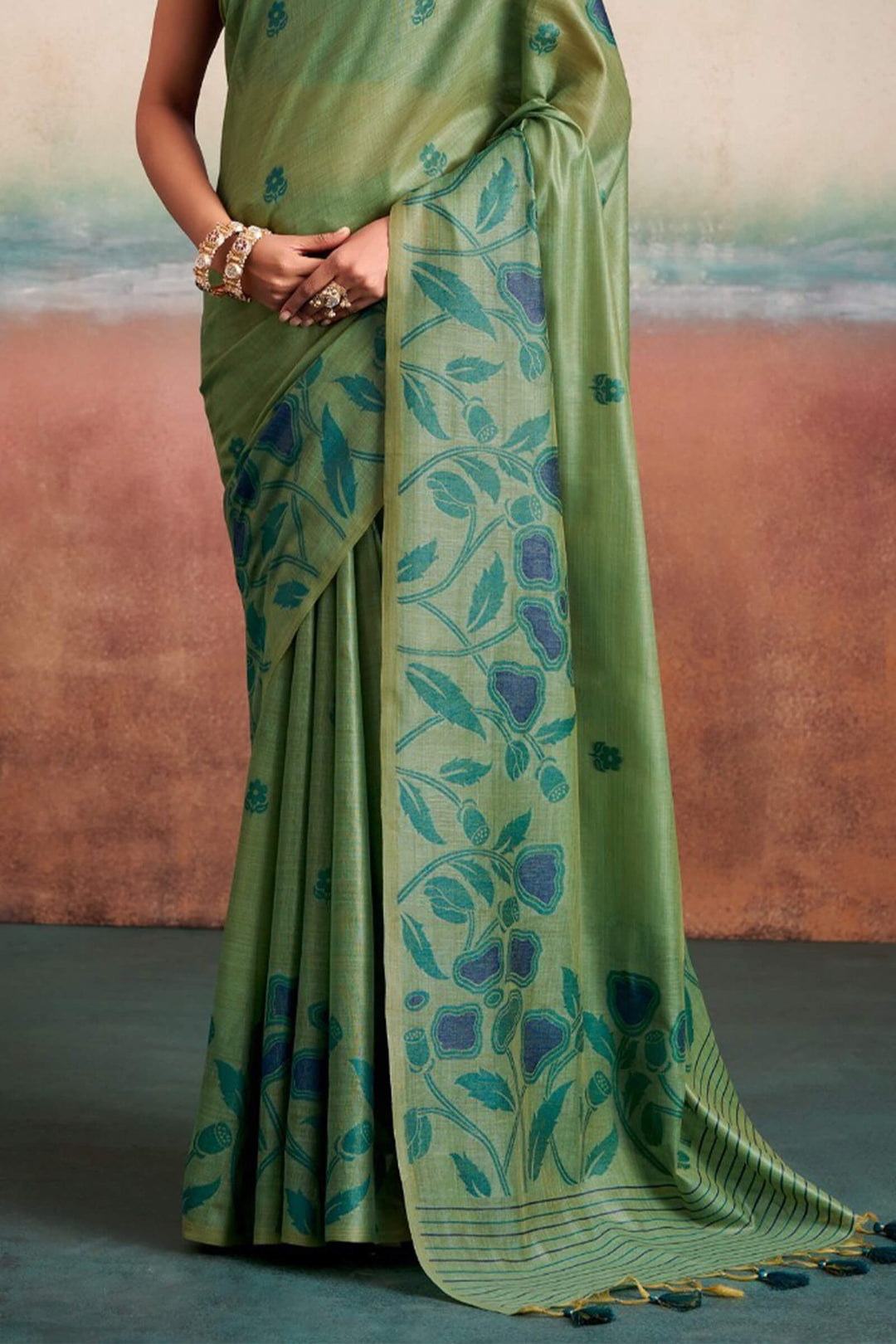 Hazel Green Cotton Modal Silk Saree