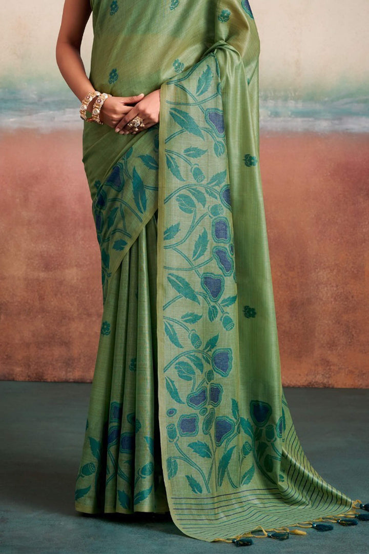 Hazel Green Cotton Modal Silk Saree