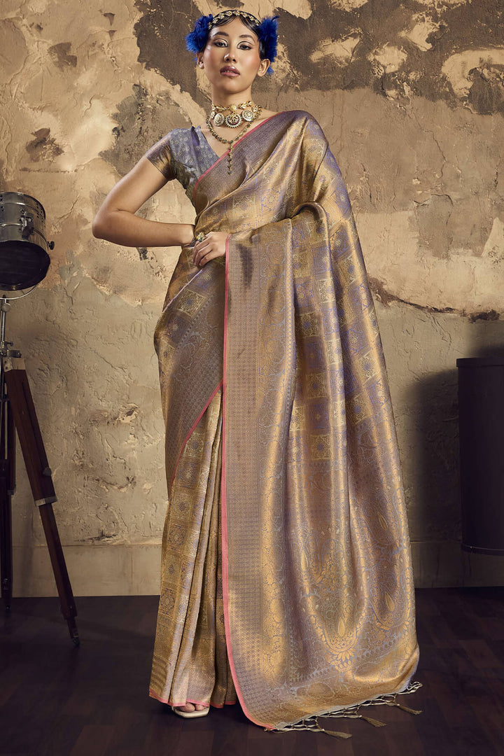 Heathered Grey Kanjivaram Silk Saree
