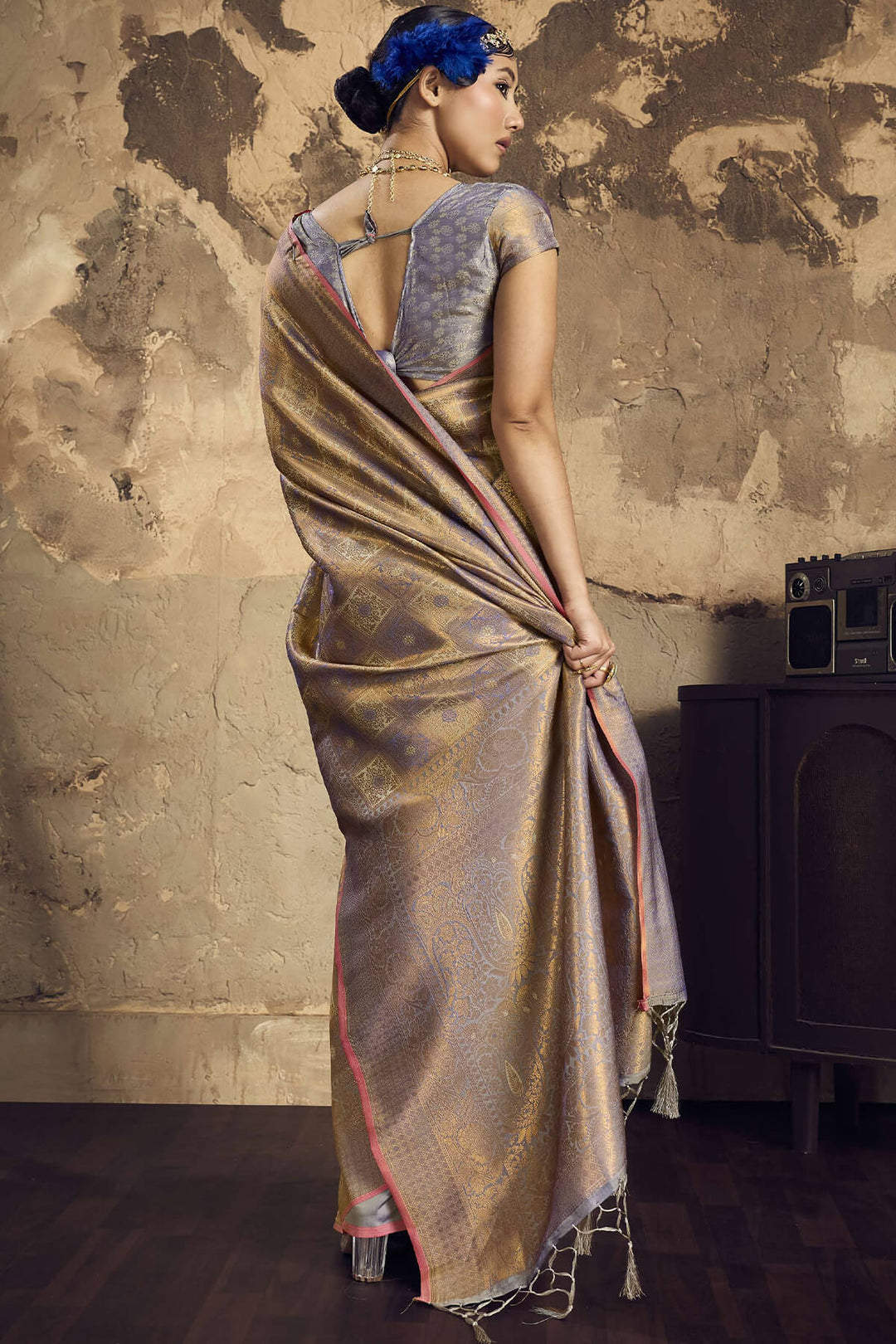 Heathered Grey Kanjivaram Silk Saree
